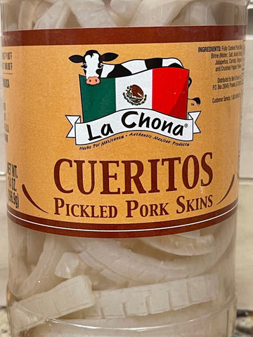 2 JARS La Chona Cueritos Pickled Pork Skins 15 oz Pig's Meat Snack Rinds