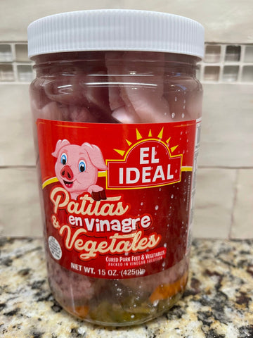 2 JARS El Ideal Patitas and Vegetables en vinagre Pickled Pork Feet 15 oz Pig's Meat