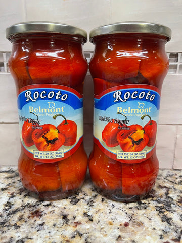 2 JARS Belmont Rocoto Red Hot Peppers in Brine 20oz Jar Chili