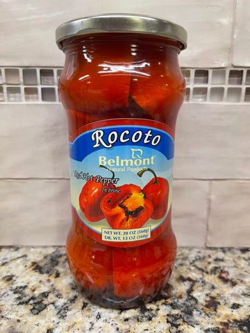 2 JARS Belmont Rocoto Red Hot Peppers in Brine 20oz Jar Chili