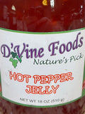 D'vine Foods Hot Pepper Jelly 18 oz Jar Sweet and Savory Jam