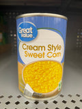 12 Cans of Great Value Cream Style Sweet Corn, 14.25 oz