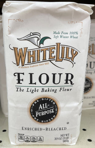 2 Bags of White Lily Enriched Bleached White All Purpose Flour, 2 lb