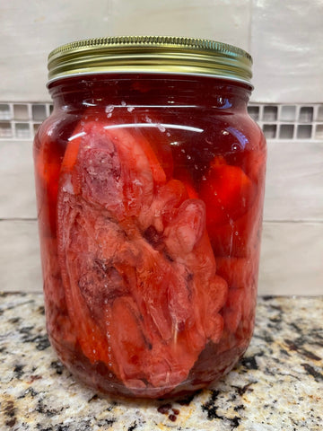 1/2 Gallon Jar Hannah's Pickled Pig's Feet Pork Sausage Wieners Red Hot Snack