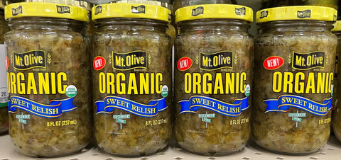 4 JARS Mount Olive ORGANIC Sweet Pickle Relish 8 oz Tuna Salad Hot Dog Mt