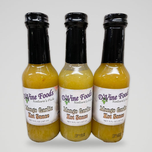 3 Bottles of D'Vine Foods Mango Garlic Hot Sauce, 5 oz