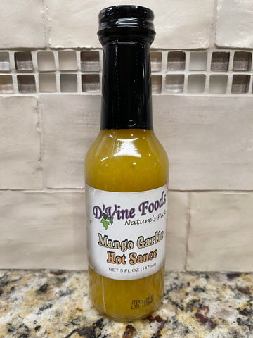 3 Bottles of D'Vine Foods Mango Garlic Hot Sauce, 5 oz