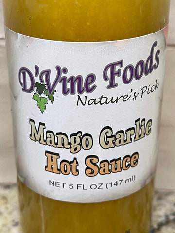 3 BOTTLES D'Vine Foods Mango Garlic Hot Sauce 5 oz Pork BBQ Pepper