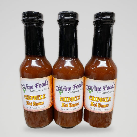 3 Bottles of D'Vine Foods Chipotle Hot Sauce, 5 oz