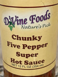 3 BOTTLES D'Vine Foods Chunky Five Pepper Super Hot Sauce 12 oz