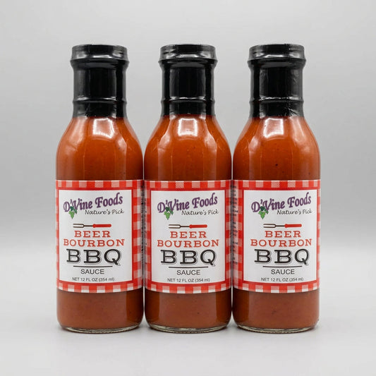 3 Bottles of D'Vine Foods Beer Bourbon BBQ Sauce, 12 oz