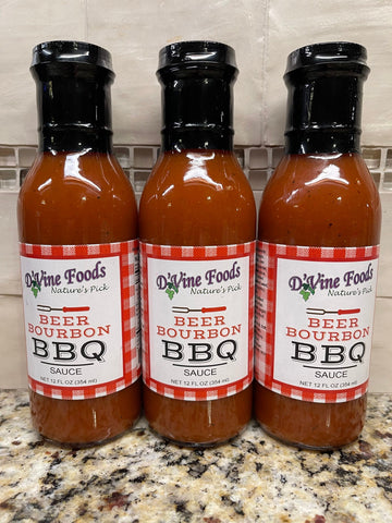 3 BOTTLES D'Vine Foods Beer Bourbon BBQ Sauce 12 oz Pork Chicken