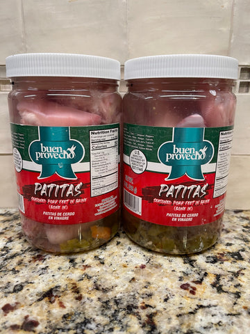 2 JARS Buen Provecho Patitas Pork Feet Pickled Pig's Meat & Vegetables 15 oz