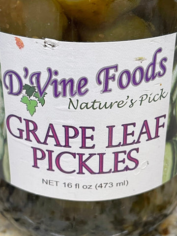 D'vine Foods Grape Leaf Pickles 16 oz Jar Snack Sandwich Burger Dill