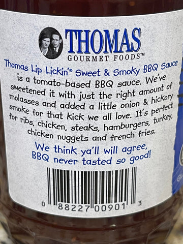 3 BOTTLES Thomas Gourmet Sweet & Smoky Lip Lickin' BBQ Sauce 19 oz Barbecue