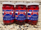 3 JARS Big John's Pickled Pork Sausage 8 oz Jar Red Hots Meat Wieners FREE SHIP