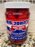 3 JARS Big John's Pickled Pork Sausage 8 oz Jar Red Hots Meat Wieners FREE SHIP