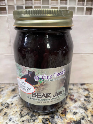 D'vine Foods BEAR Jam 18 oz Jar Blueberry Elderberry Apple Raspberry Jelly