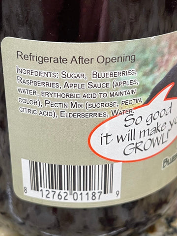 D'vine Foods BEAR Jam 18 oz Jar Blueberry Elderberry Apple Raspberry Jelly