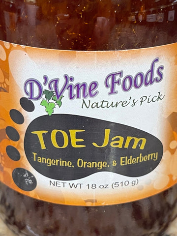 2 Jars D'vine Foods TOE Jam 18 oz Jar Tangerine Orange Elderberry Jelly