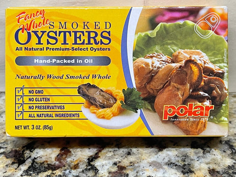 9 Cans of MW Polar Foods Fancy Whole Smoked Oysters, 3 oz
