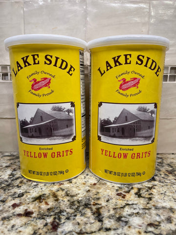 2 CANS Lakeside Mills Enriched YELLOW Grits 1.75 lb Can Breakfast Corn Hominy