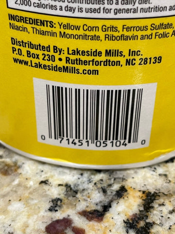 2 CANS Lakeside Mills Enriched Yellow Grits 1.75 lb Can Breakfast Corn Hominy