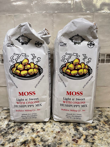 2 BAGS Moss Light n' Sweet Hushpuppy with Onion Mix 2 lb flour NC