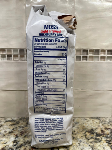 2 BAGS Moss Light n' Sweet Hushpuppy Mix 2 lb flour Buffaloe Milling NC