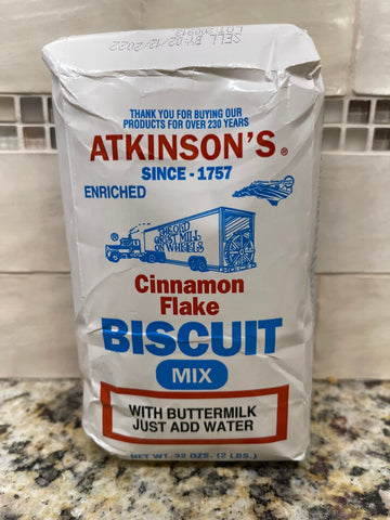 2 BAGS Atkinsons Cinnamon Flake Biscuit Mix 2 lb Bag Roll Pastry Cake