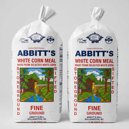 2 Bags of Abbitts Mills Fine Ground White Corn Meal, 2 lb