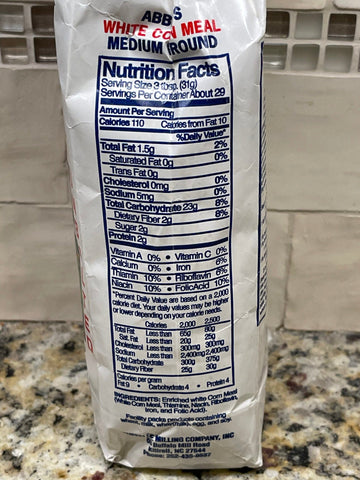2 Bags of Abbitts Mills Medium Ground White Corn Meal, 2 lb