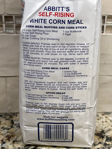 2 Bags of Abbitts Mills Self Rising White Corn Meal, 2 lb