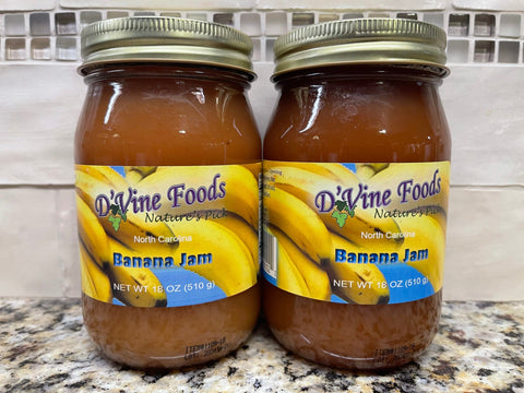 2 Jars D'vine Foods Nature's Pick Sweet Banana Jam 18 oz Jar Jelly