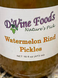 D'vine Foods Watermelon Rind Pickles 16 oz Jar Pickled Snack Salad Dill