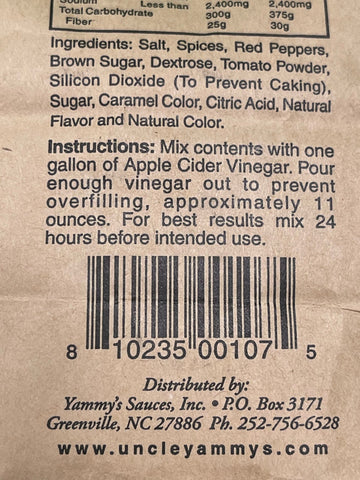 1 Bag makes 1 Gallon Uncle Yammy’s ORIGINAL Barbecue Sauce Mix BBQ NC