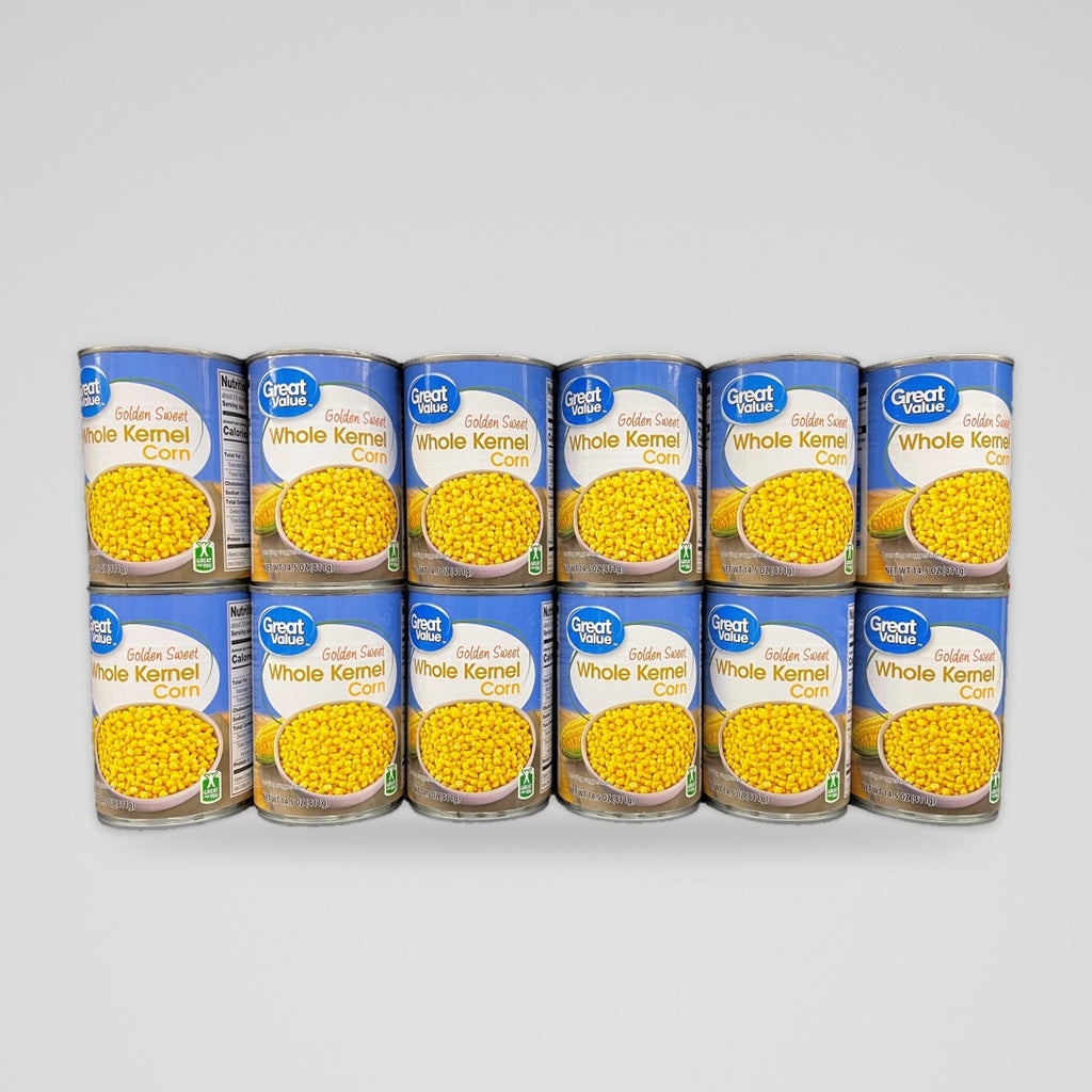 12 Cans of Great Value Golden Sweet Whole Kernel Corn, 15 oz