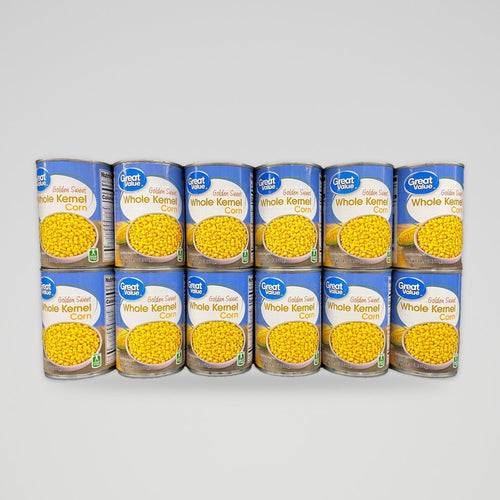 12 Cans of Great Value Golden Sweet Whole Kernel Corn, 15 oz