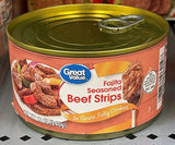 6 Cans of Great Value Fajita Seasoned Beef Strips in Sauce, 12 oz