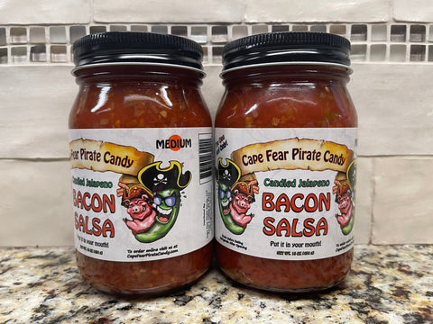 2 JARS Cape Fear Pirate Candy MEDIUM Candied Jalapeno Bacon Salsa 16 oz Jar NC