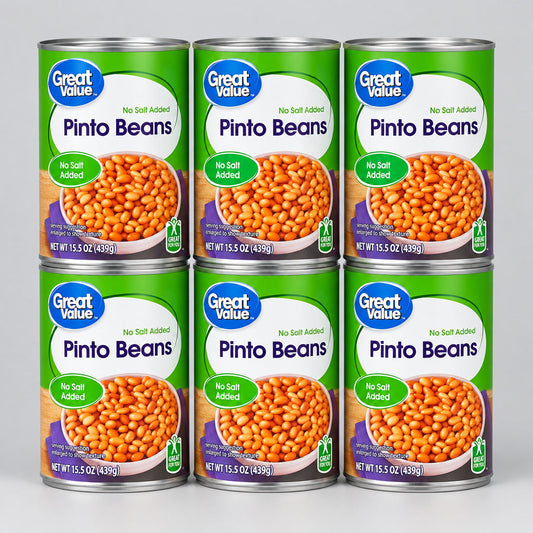 6 Cans of Great Value No Salt Added Pinto Beans, 15.5 oz