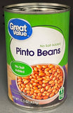 6 CANS Great Value No Salt Added Pinto Beans 15.5 oz Can Frijoles Soup