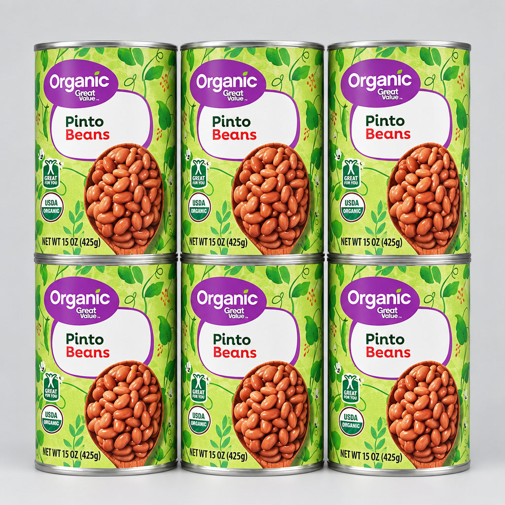 6 Cans Great Value Organic Pinto Beans 15 oz Can