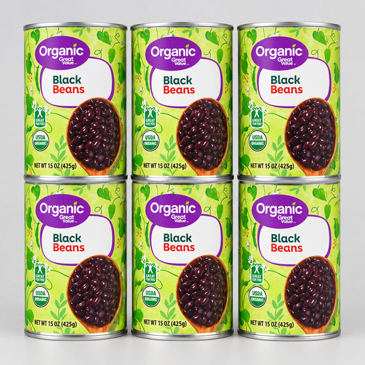6 Cans of Great Value Organic Black Beans, 15 oz
