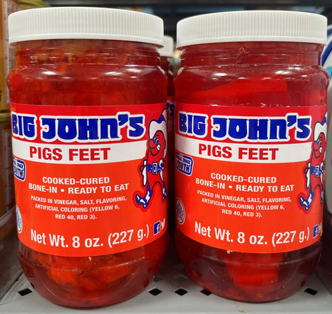 2 Jars Big John's Pickled Pig's Feet Cooked Sausage Wieners 16 oz