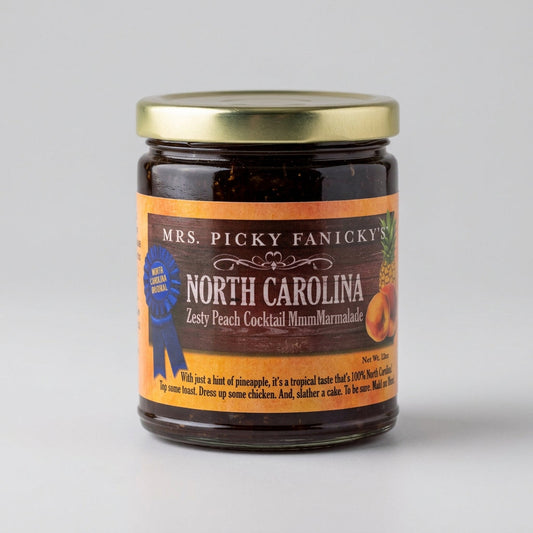 Mrs. Picky Fanicky's NC Zesty Peach Cocktail Mmm Marmalade 10 oz Jar