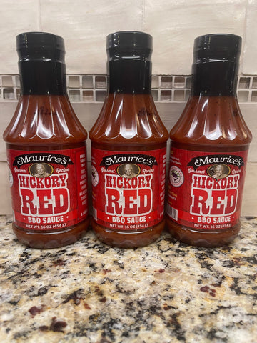 3 BOTTLES Maurice's Gourmet Blend Hickory Red BBQ Sauce 16 oz Ribs Pork