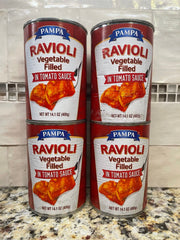 4 CANS Pampa Ravioli Pasta Vegetable Filled in Tomato Sauce 14.1 Oz Can