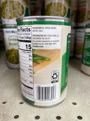 6 Cans of Food Lion French Cut Green Beans, 14.5 oz