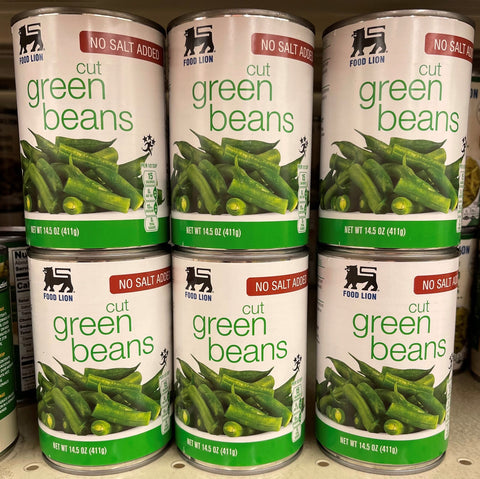 6 CANS Food Lion No Salt Added Cut Green Beans 14.5 oz Can String